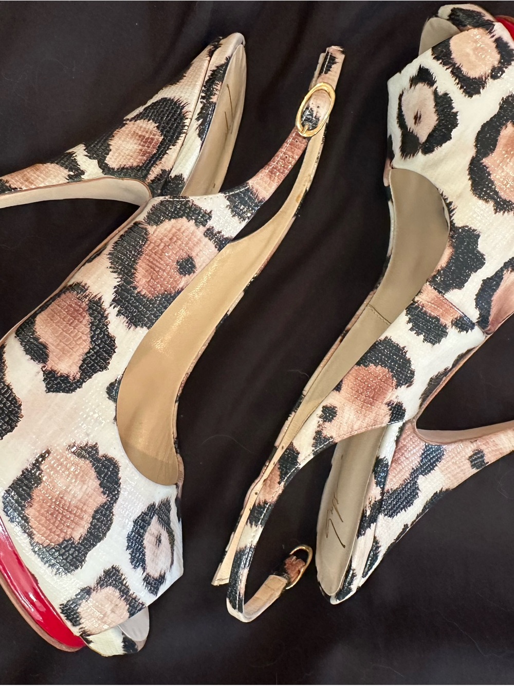 Vero Cuoio Leopard-Print Slingback Peep-Toe Heels in Beige, Black and Brown